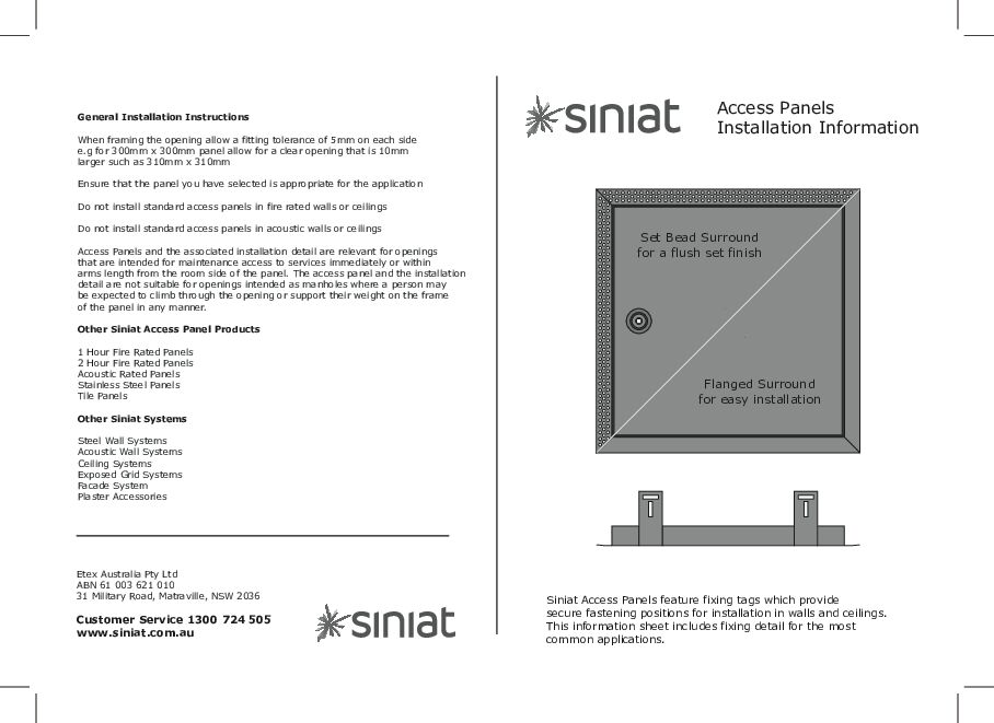 Siniat steel access panel installation guide