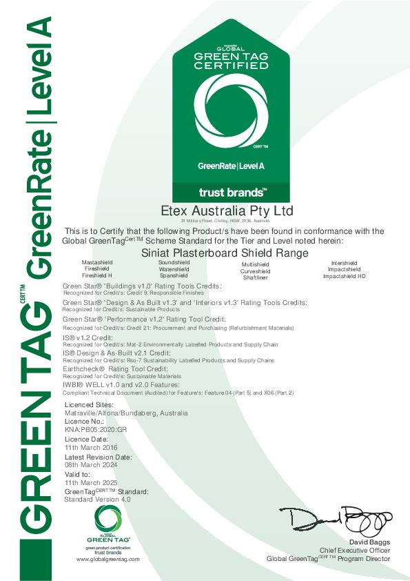 GreenTag Certificate – Shield Range | Level A