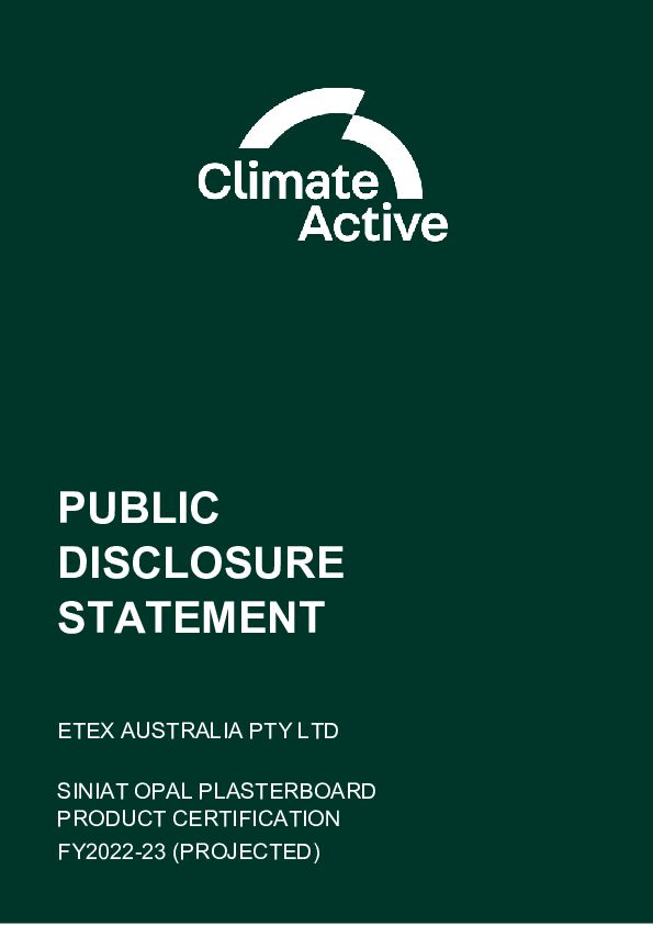 Siniat Opal Plasterboard - Climate Active Public Disclosure Statement (PDS) 