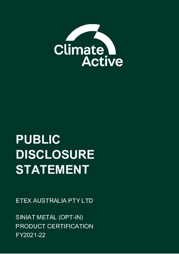 Etex Australia Siniat Metal - Climate Active Public Disclosure Statement (PDS)