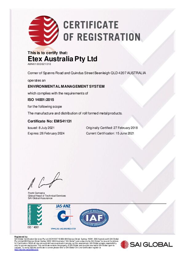 Certificate EMS41131 20210708 Beenleigh