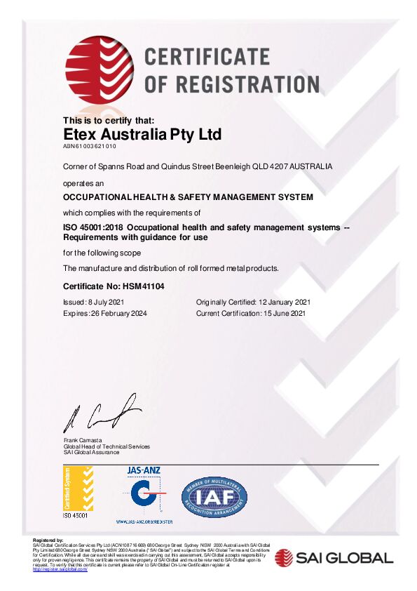 Certificate HSM41104 20210708 Beenleigh