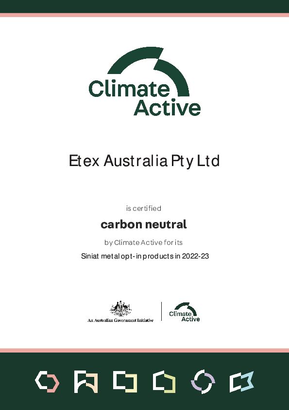 Climate Active - Siniat Metal Carbon Neutral Certificate