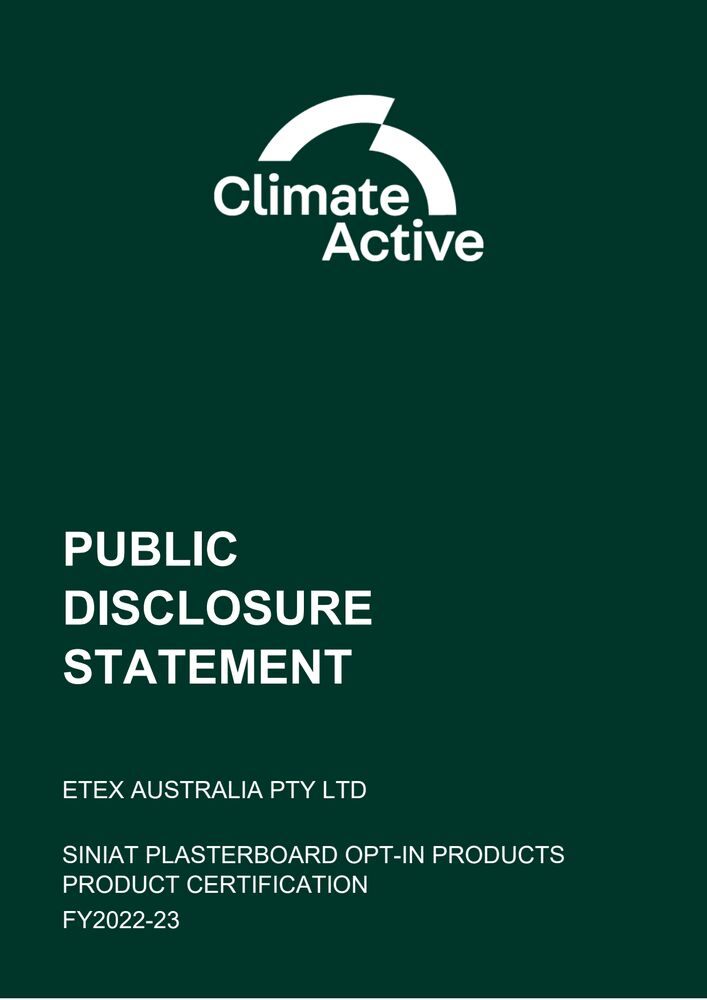 Public Disclosure Statement Siniat Plasterboard Opt-in Products Product Certification